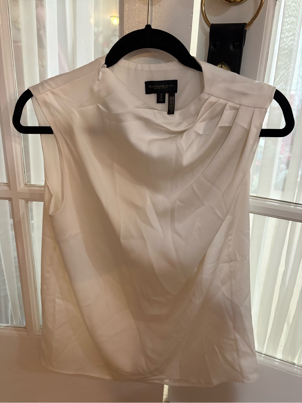 Donna Karan White Satin Sleeveless Blouse